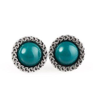 PAPARAZZI | "IF THE BOOT FITS" BLUE VINTAGE VAULT BEAD SILVER FRAME POST EARRING